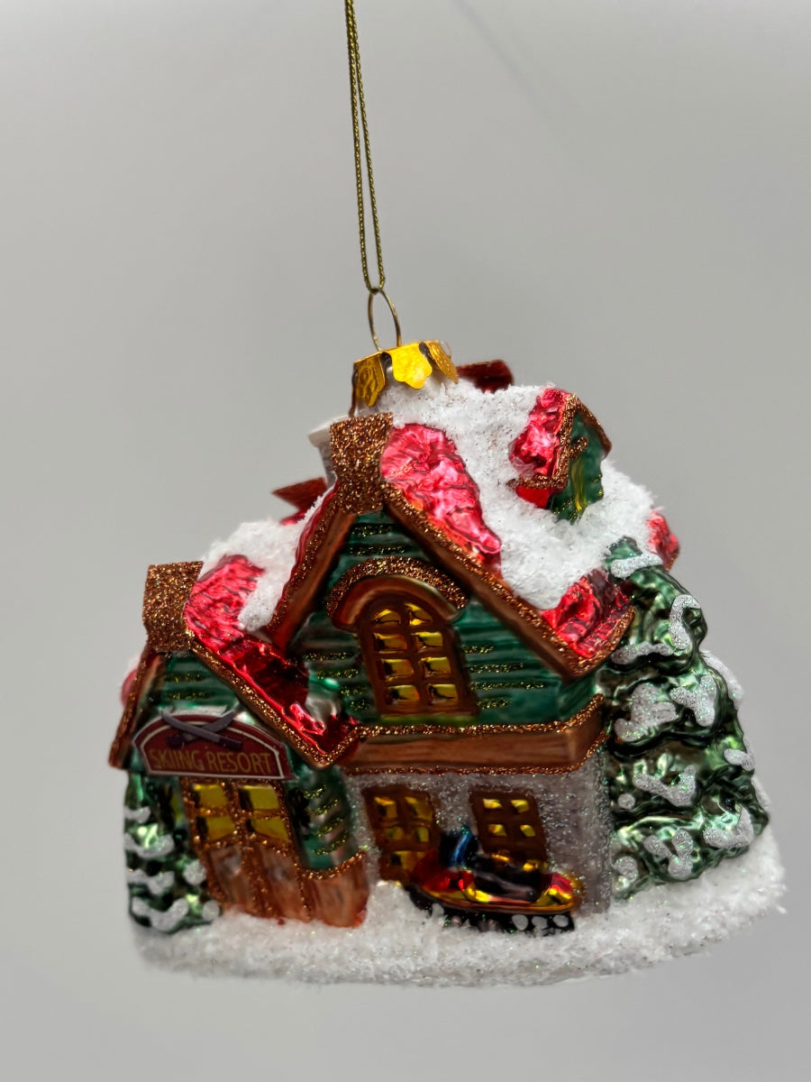 Ski Resort Glass Ornament